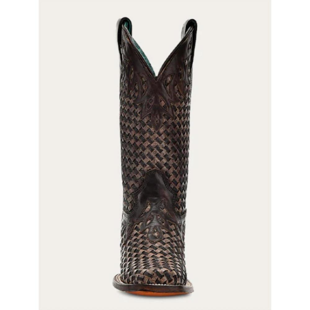NEW CORRAL women's glitter woven overlay square toe cowboy boot in chocolate - Picture 3 of 4